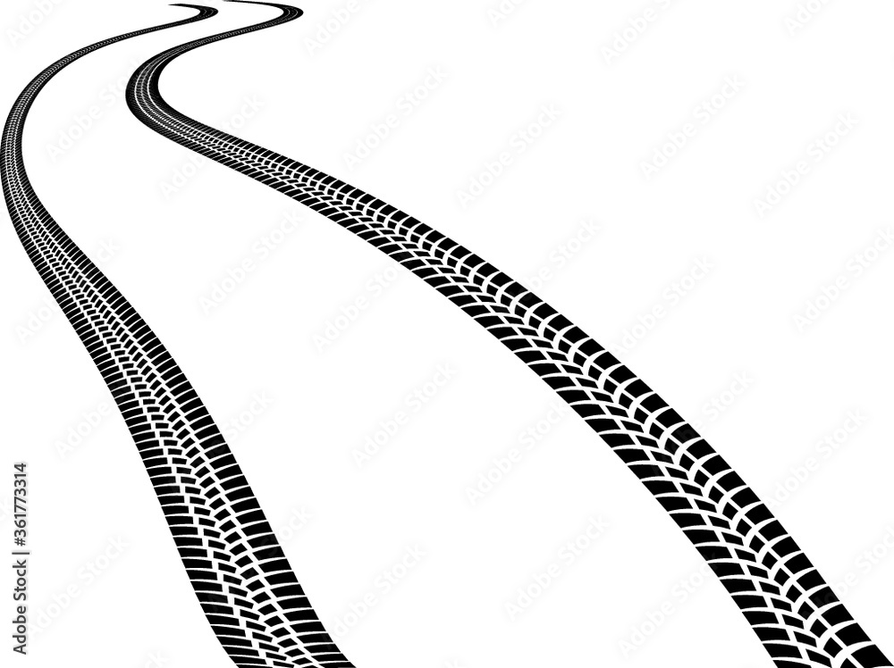 Naklejka premium Vector Print Textured Tire Track . Design Element . Car tread silhouette . Mud splash grunge texture