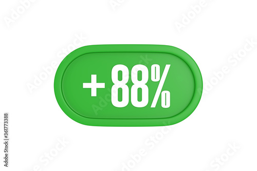 88 Percent increase 3d sign in green color isolated on white background, 3d illustration.