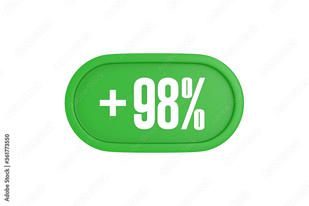 98 Percent increase 3d sign in green color isolated on white background, 3d illustration. 98 Percent increase 3d sign in green color isolated on white background, 3d illustration.