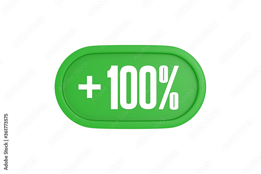 100 Percent increase 3d sign in green color isolated on white background, 3d illustration. 100 Percent increase 3d sign in green color isolated on white background, 3d illustration.