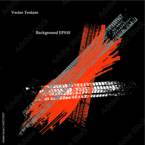 Vector Print Textured Tire Track . Design Element . Car tread silhouette . Mud splash grunge texture