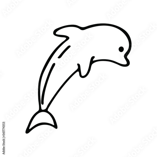 Dolphin icon. Ocean theme. Line style. Black and white. Vector illustration