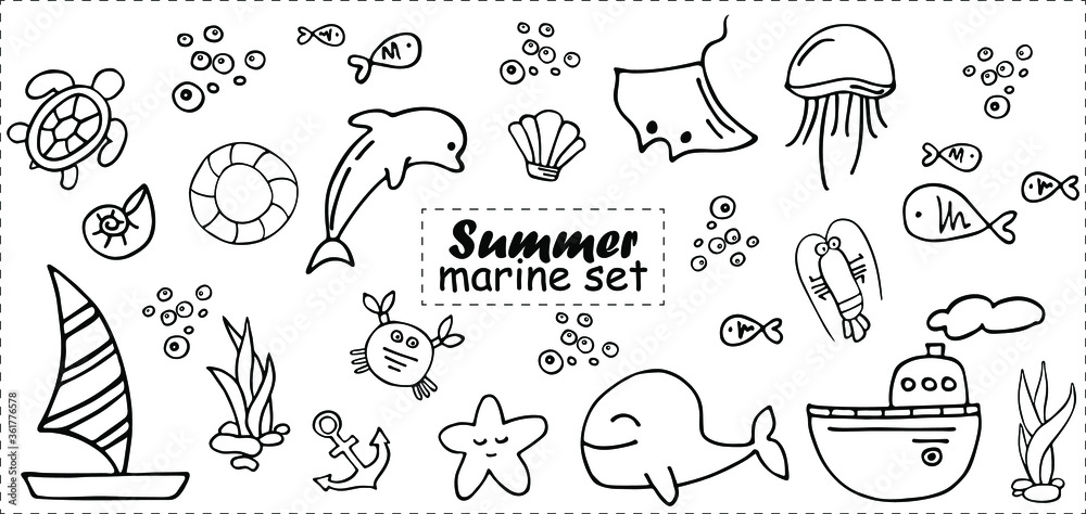 Summer marine set vector image