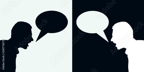 Two silhuette man quarrel each other