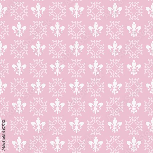 Pink background pattern. Damask seamless pattern. The texture of the wallpaper. Vector background image.