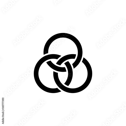 Borromean Three Rings, Optical Illusion. Flat Vector Icon illustration. Simple black symbol on white background. Borromean Rings, Optical Illusion sign design template for web and mobile UI element.