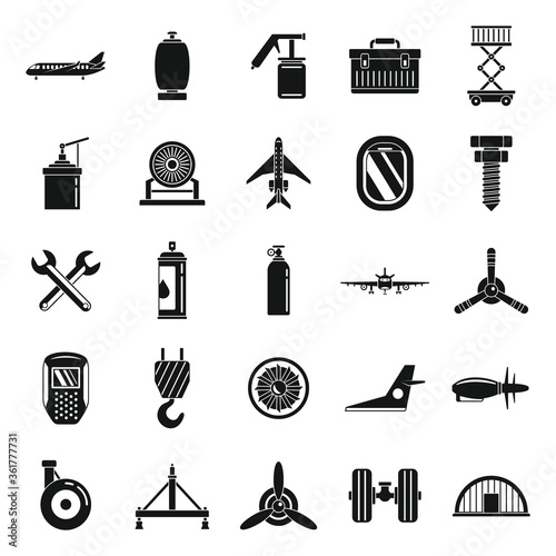 Aviation repair icons set. Simple set of aviation repair vector icons for web design on white background