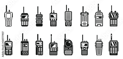 Radio walkie talkie icons set. Simple set of radio walkie talkie vector icons for web design on white background