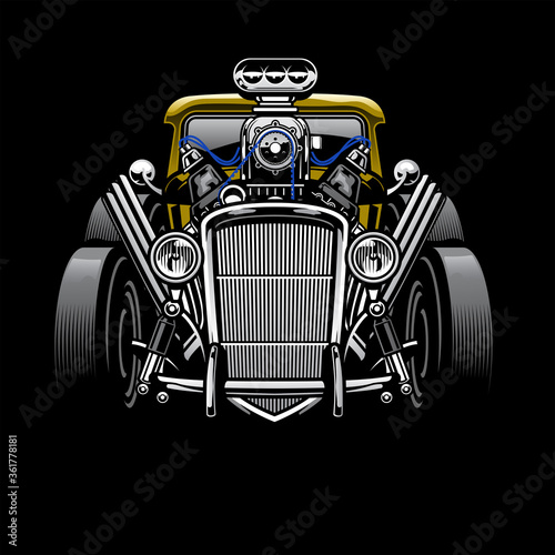 vintage hotrod custom car with big engine
