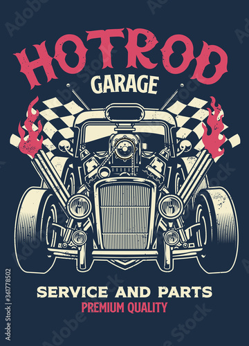 vintage shirt design of hotrod custom car