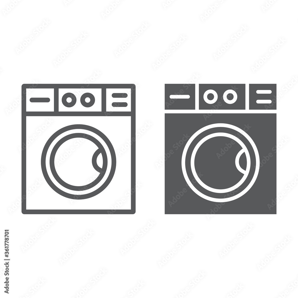 Washing machine line and glyph icon, laundry and housekeeping, washer sign, vector graphics, a linear pattern on a white background.