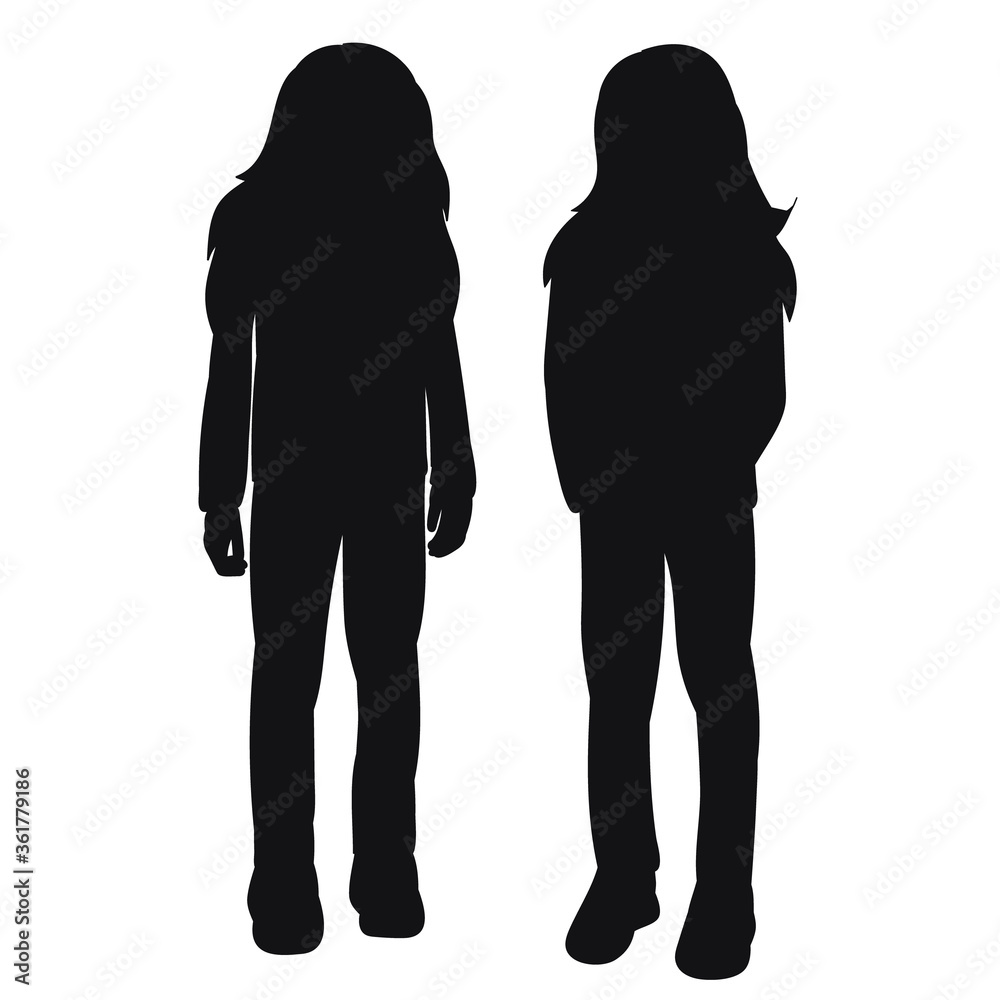 isolated, girls stand, black silhouette