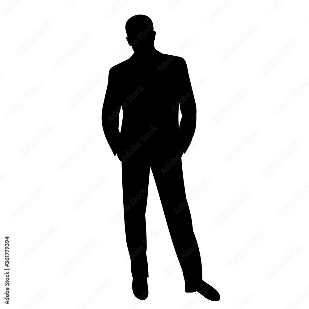 vector, isolated, men stand, black silhouette, friends