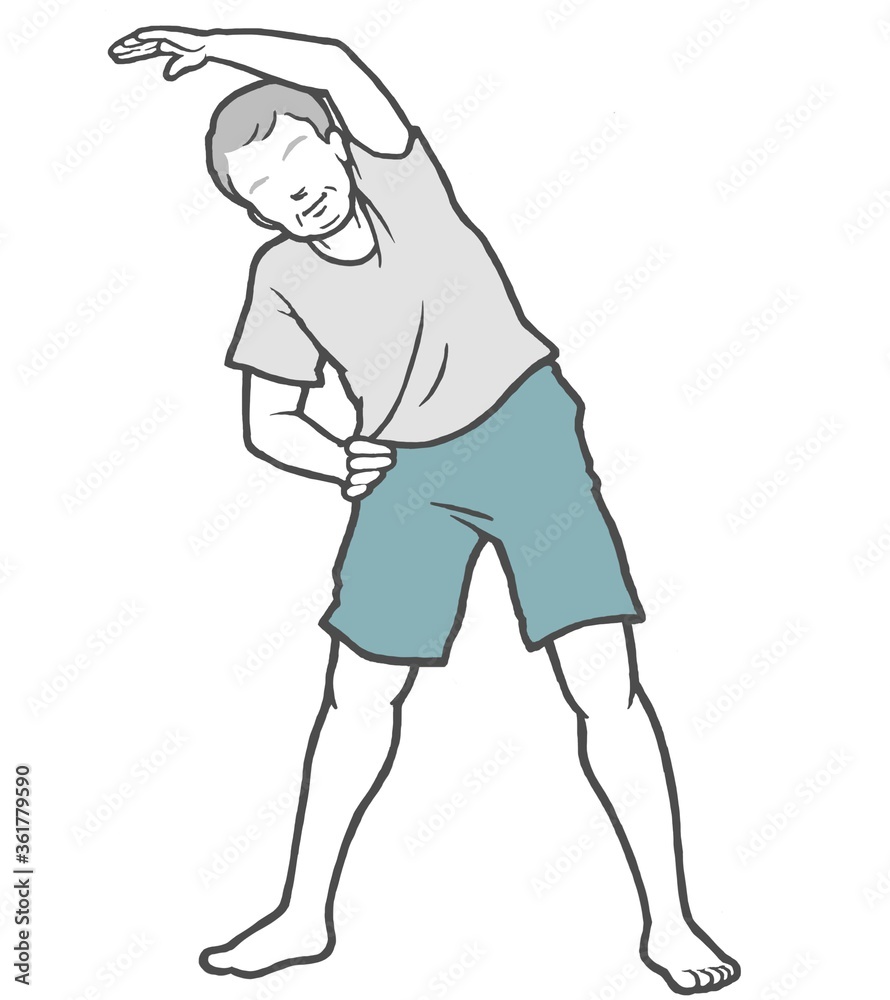 Fototapeta premium ラジオ体操 腕伸ばし 中年男性 シニア おじさん