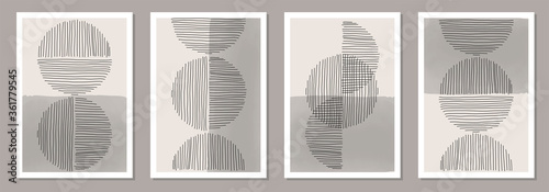 Trendy set of abstract creative minimalist artistic hand painted composition