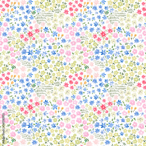 Beautiful vector seamless floral pattern with watercolor gentle summer colorful flowers. Stock illustration.
