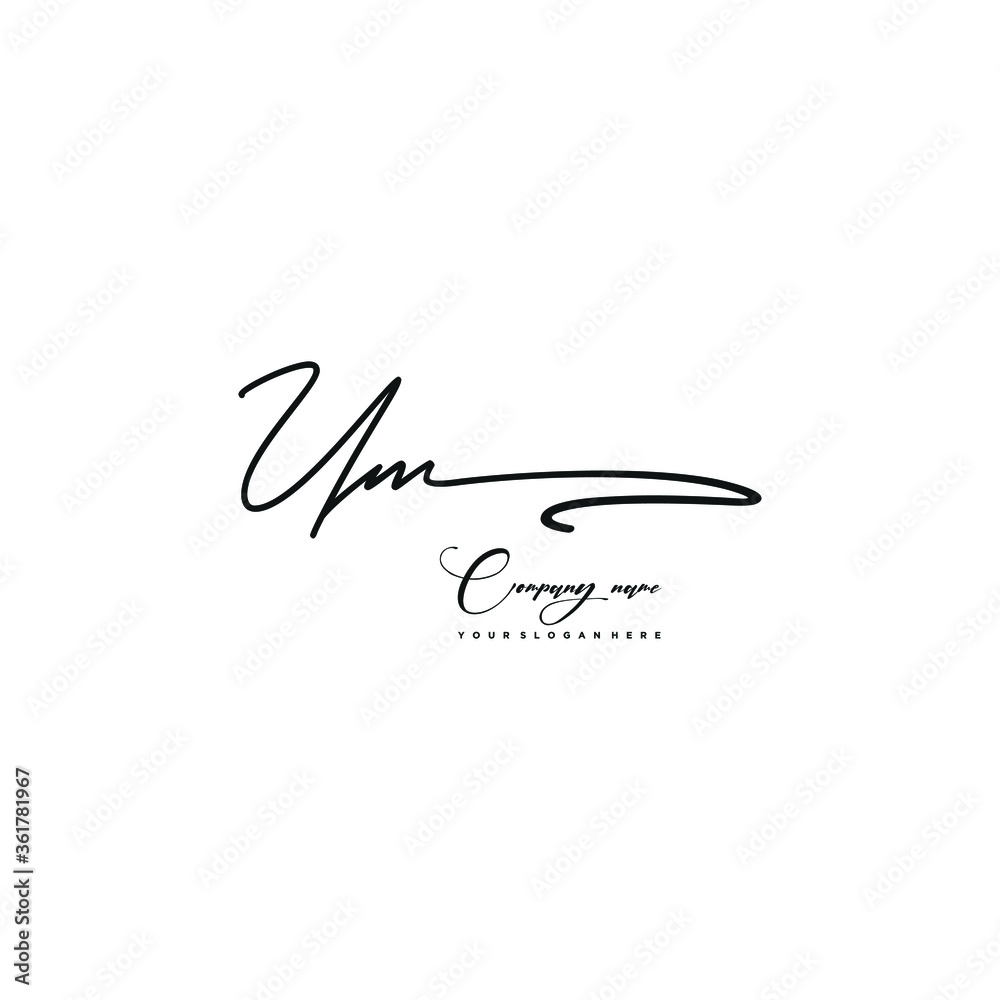 UM initials signature logo. Handwriting logo vector templates. Hand drawn Calligraphy lettering Vector illustration.

