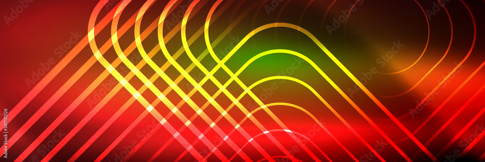 Shiny neon glowing techno lines, hi-tech futuristic abstract background template with square shapes Shiny neon glowing techno lines, hi-tech futuristic abstract background template with square shapes
