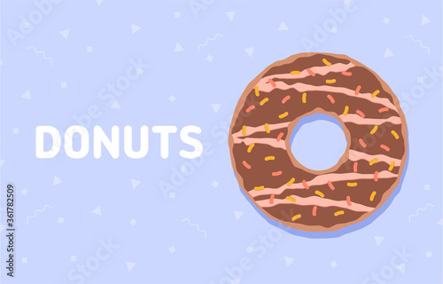 Food background with delicious donut. Colorful glazed donut. Vector illustration