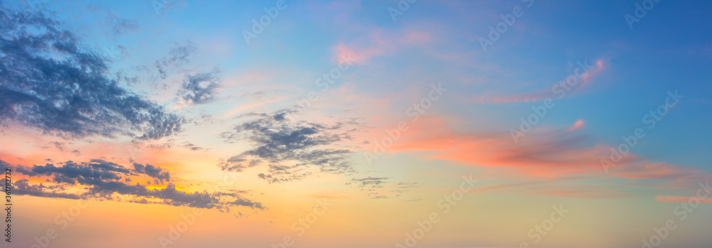 Panoramic  Sunset  Sunrise Sundown Sky with colorful clouds