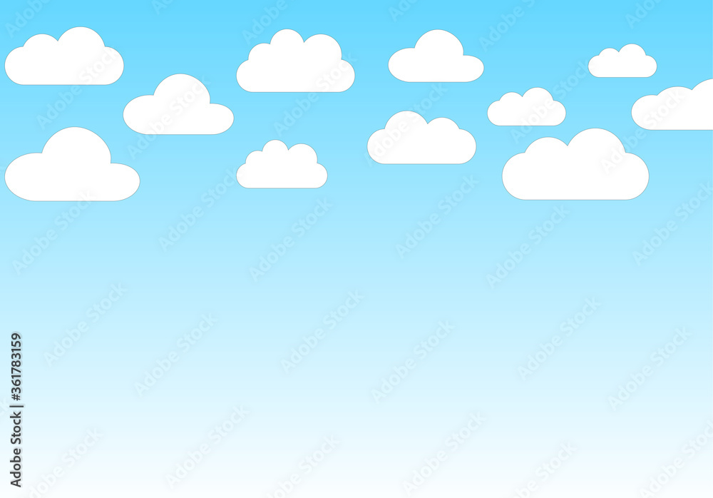 Clouds and sky background, vector. Cartoon clouds background for poster, flyer and wallpaper. Creative art design. Stylish blue gradient sky clouds. Vector illustration of cloudy weather Clouds and sky background, vector. Cartoon clouds background for poster, flyer and wallpaper. Creative art design. Stylish blue gradient sky clouds. Vector illustration of cloudy weather