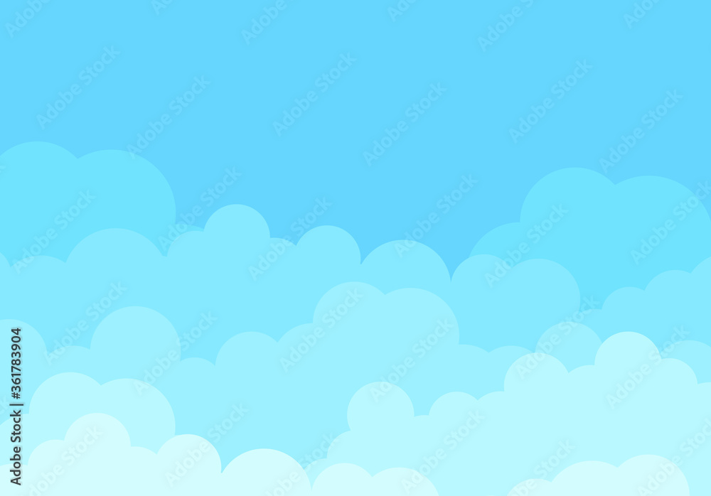 Clouds and sky background, vector. Cartoon clouds background for poster, flyer and wallpaper. Creative art design. Stylish blue gradient sky clouds. Vector illustration of cloudy weather