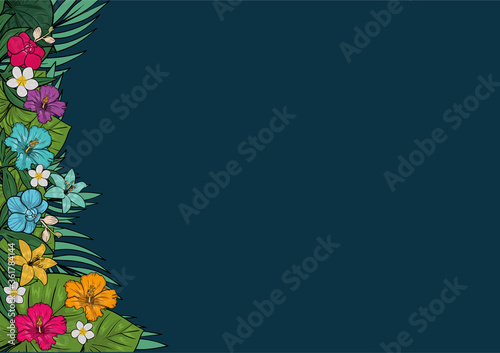 frame with flowers and leaves, floral frame, tropical leafs,tropical flowers background,tropical background