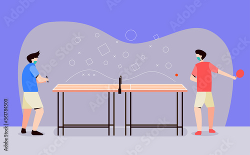 men playing ping pong or table tennis. exercise increases body immunity. covid prevention 19. modern vector flat illustration design concept