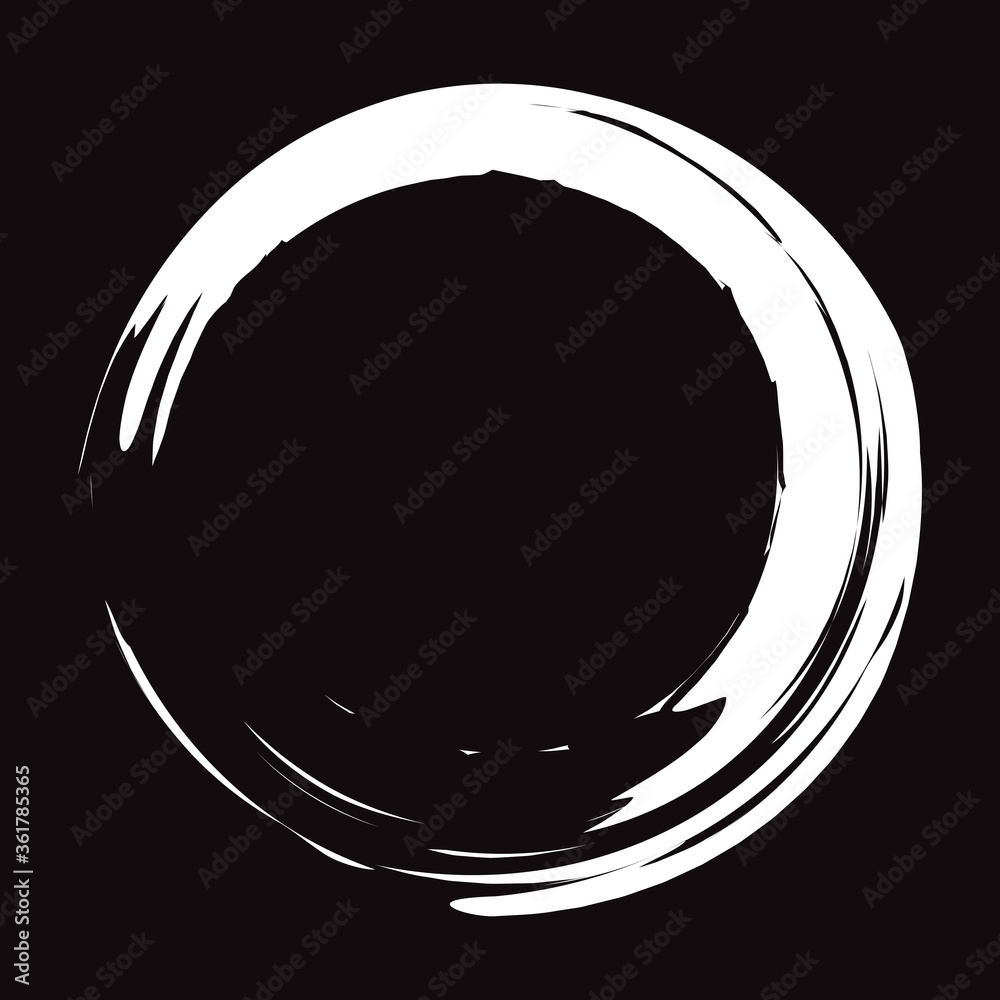 Grunge circle brush stroke isolated on black background. White paint grunge circle. Brush stroke vector. For round ink and banner design. Round paint grunge circle. Hand drawn paintbrush shape, vector Grunge circle brush stroke isolated on black background. White paint grunge circle. Brush stroke vector. For round ink and banner design. Round paint grunge circle. Hand drawn paintbrush shape, vector