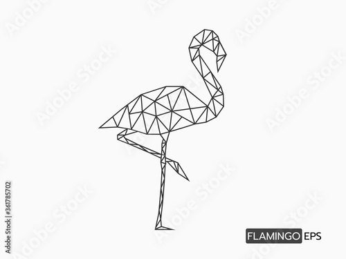 isolated polygon style of flamingo figure  black outline simple linear for background, icons, logo, banner, label etc. flat vector design. 