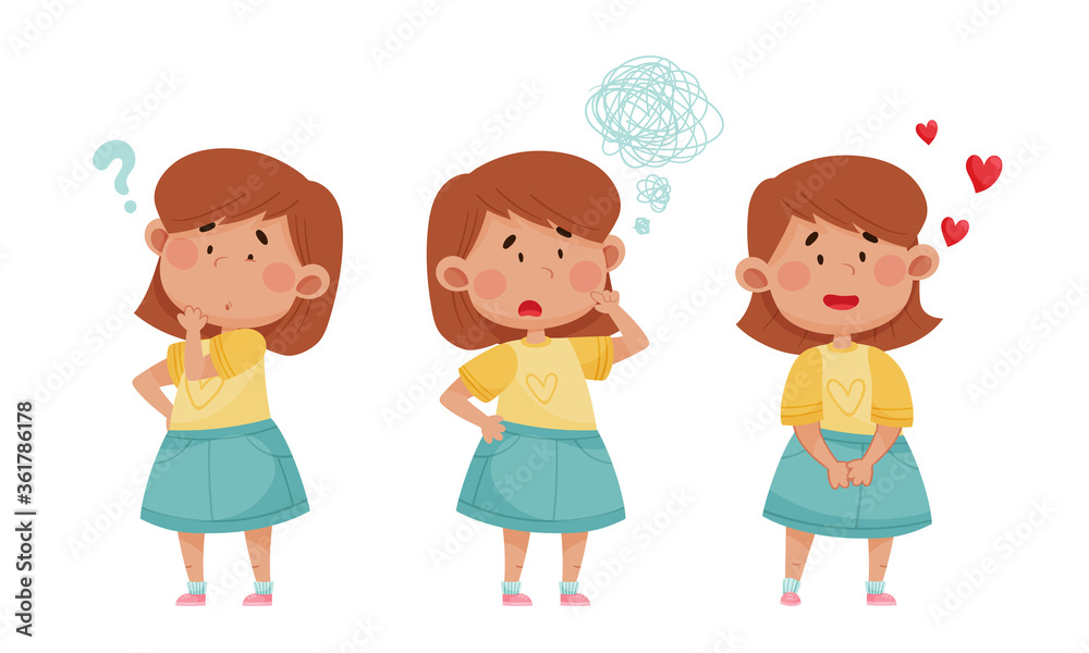 Emoji Girl with Different Face Expressions Vector Set Emoji Girl with Different Face Expressions Vector Set