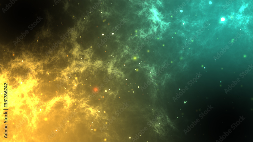 Fototapeta View of universe with stars and amazing colorful deep gold and green