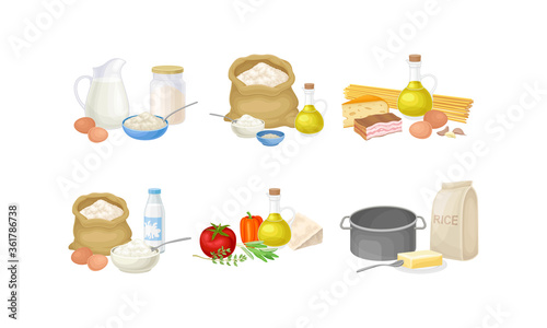 Baking and Cooking Ingredients with Foodstuff and Utensil Vector Set