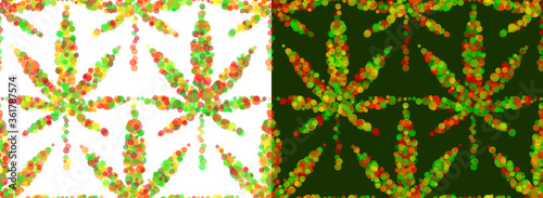 Funky and colorful, abstract Cannabis / Marijuana leaf seamless pattern in vector format.