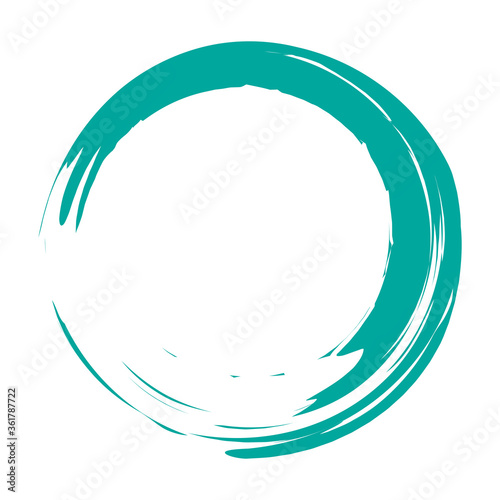 Circle brush stroke vector isolated on white background. Turquoise enso zen circle brush stroke.For round stamp, seal, ink and paintbrush template. Grunge hand drawn circle shape,vector illustration