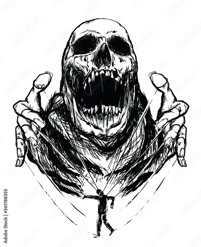 puppet master skull drawing sketch style vector art