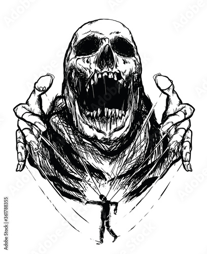 puppet master skull drawing sketch style vector art photo