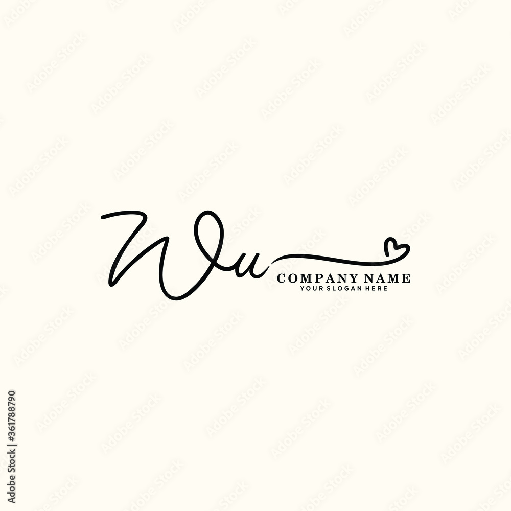 WU initials signature logo. Handwriting logo vector templates. Hand drawn Calligraphy lettering Vector illustration.
