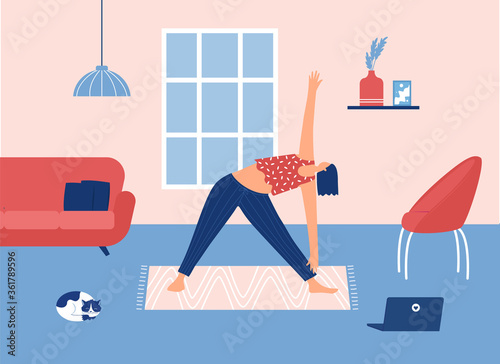 Home workout concept. Vector illustration. Stay home.