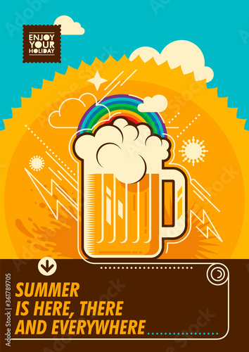 Summer poster design with mug of beer. Vector illustration. photo