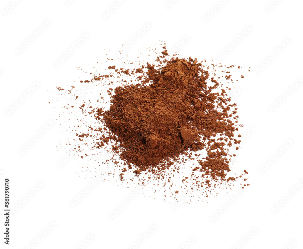 Pile of brown cocoa powder on white background Pile of brown cocoa powder on white background