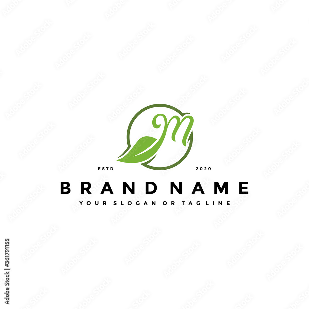 letter M leaf logo design vector Stock Vector | Adobe Stock