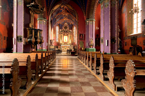 The interior of a Gothic church, Poland. © Krzysztof