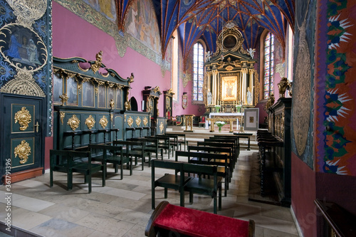 The interior of a Gothic church, Poland.
