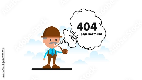 Error 404 Page not found. Detective smokes a pipe.
