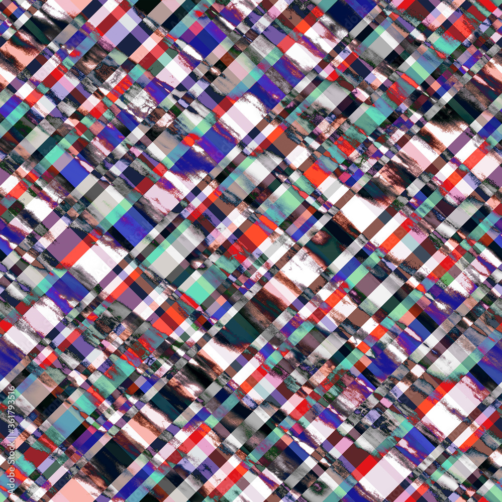 Tie Dyed Diagonal Plaid Pattern Trendy Fashion Colors Seamless Design Squares Stripes Tie Dyed Diagonal Plaid Pattern Trendy Fashion Colors Seamless Design Squares Stripes