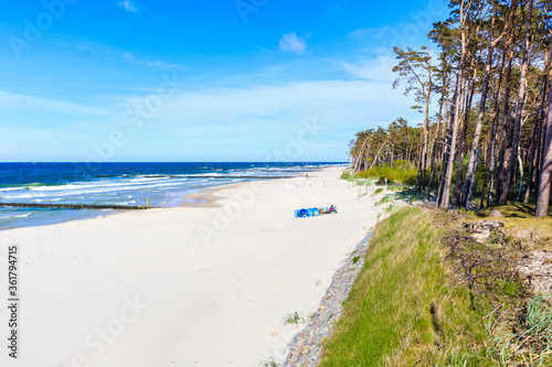 Beautiful white sand beach and blue sea near Kolobrzeg, Baltic Sea coast, Poland © pkazmierczak