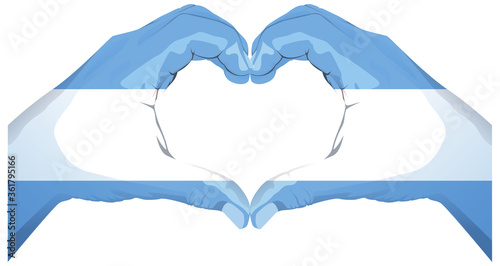 Two hands palm argentina flag show heart love symbol
