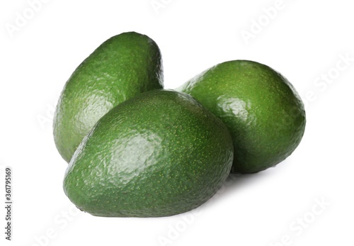 Tasty fresh ripe avocados isolated on white