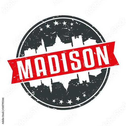 Madison Wisconsin Round Travel Stamp Icon Skyline City Design.